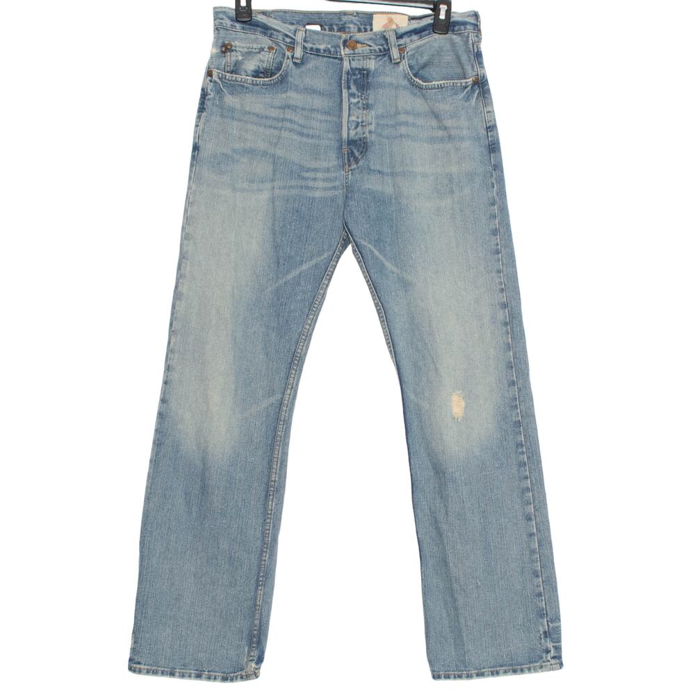Hollister Mens Vintage 5 Pocket Straight Button Fly Distressed Grunge Blue 33x32
